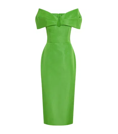 Carolina Herrera Silk Faile Off-the-shoulder Maxi Dress In Green