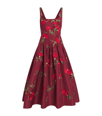 Carolina Herrera Silk Floral Embroidered Midi Dress In Red