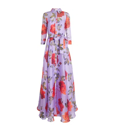 Carolina Herrera Silk Floral Trench Gown In Purple
