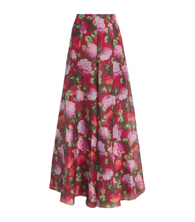 Carolina Herrera Silk Floral Iris Trousers In Blue