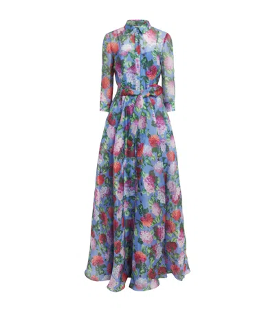Carolina Herrera Silk Floral Maxi Shirt Dress In Black
