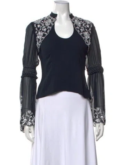 Pre-owned Carolina Herrera Silk Floral Print Blouse In Blue