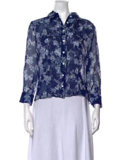 Pre-owned Carolina Herrera Silk Floral Print Blouse In Blue/white
