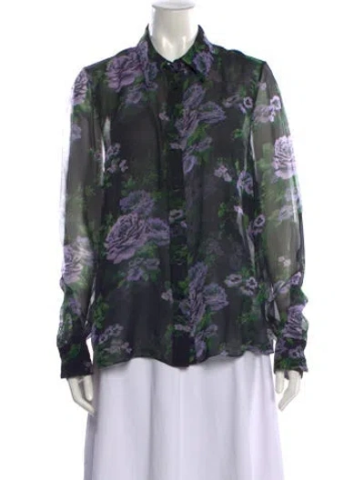 Pre-owned Carolina Herrera Silk Floral Print Blouse In Multi