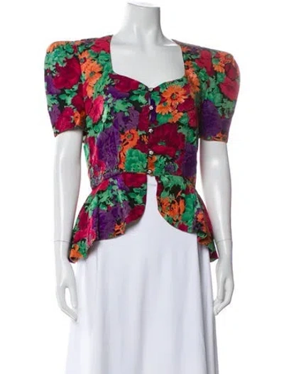 Pre-owned Carolina Herrera Silk Floral Print Blouse In Multi
