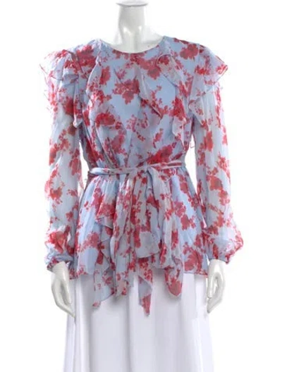 Pre-owned Carolina Herrera Silk Floral Print Blouse In Multi