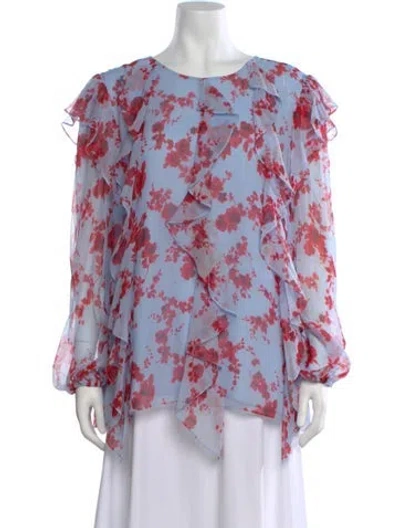 Pre-owned Carolina Herrera Silk Floral Print Blouse In Multi