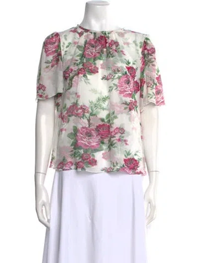 Pre-owned Carolina Herrera Silk Floral Print Blouse In Multi