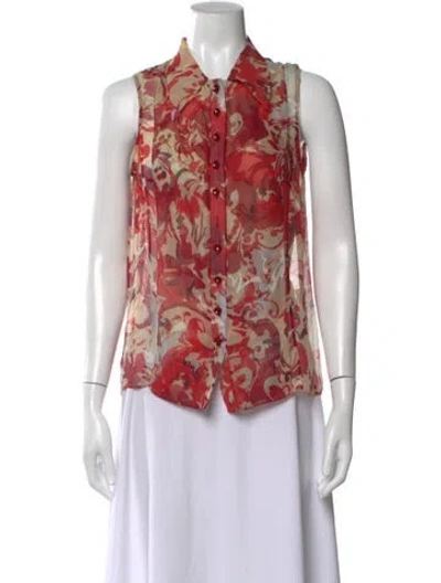 Pre-owned Carolina Herrera Silk Floral Print Blouse In Red