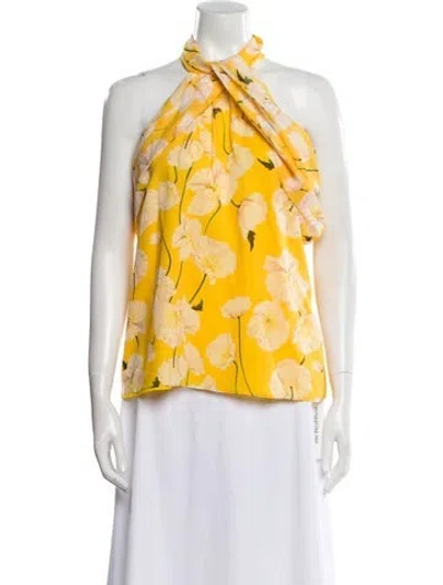 Pre-owned Carolina Herrera Silk Floral Print Blouse W/ Tags In Yellow
