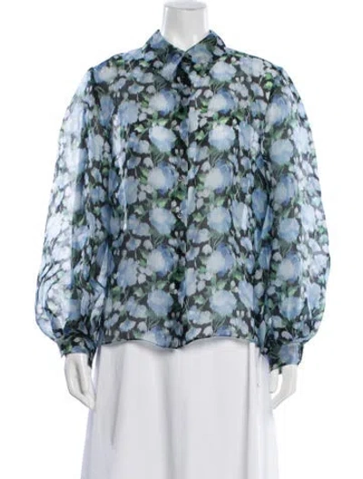 Pre-owned Carolina Herrera Silk Floral Print Blouse In White