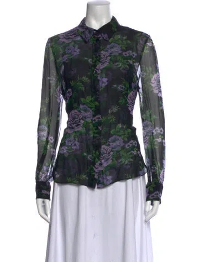 Pre-owned Carolina Herrera Silk Floral Print Button-up Top In Multi