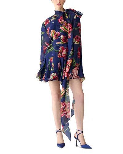 Carolina Herrera Silk Floral Print Mini Dress In Blue