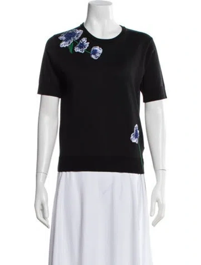 Pre-owned Carolina Herrera Silk Floral Print Sweater W/ Tags In Black