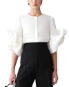 Carolina Herrera Silk Floral Sleeve Blouse In White