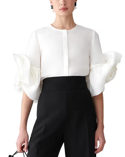 Carolina Herrera Silk Floral Sleeve Blouse In White