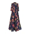 Carolina Herrera Floral Silk Belted Long-sleeve Trench Gown In Blue