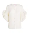 Carolina Herrera Silk Gazar Rosette Blouse In White