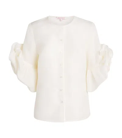 Carolina Herrera Silk Gazar Rosette Blouse In White