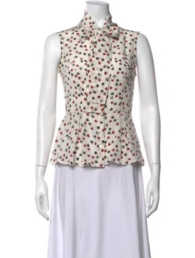 Pre-owned Carolina Herrera Silk Graphic Print Blouse In Neutral