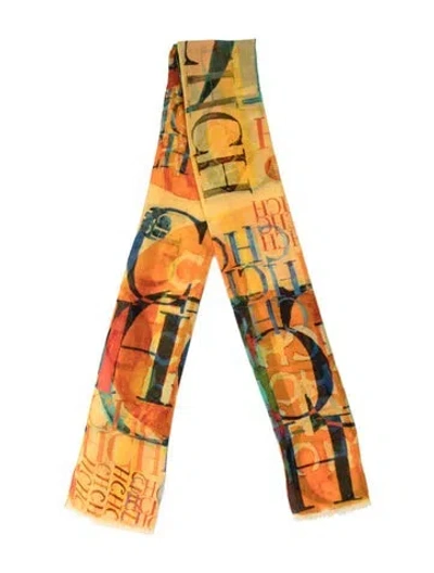 Pre-owned Carolina Herrera Silk Graphic Print Scarf In Orange