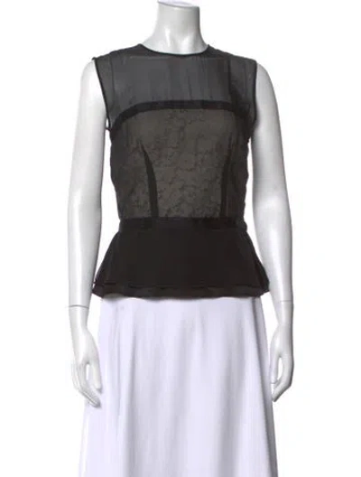 Pre-owned Carolina Herrera Silk Lace Pattern Blouse In Black