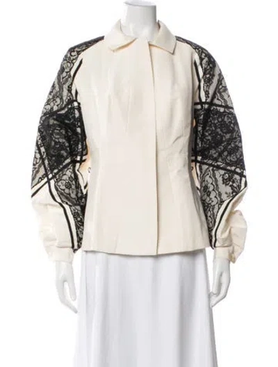 Pre-owned Carolina Herrera Silk Lace Pattern Jacket In Neutrals