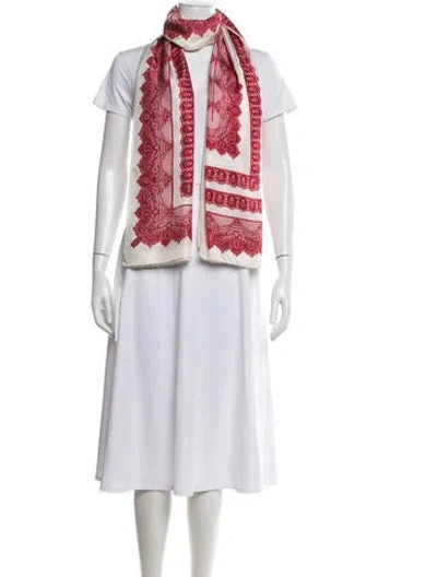Pre-owned Carolina Herrera Silk Lace Pattern Scarf In Red/white