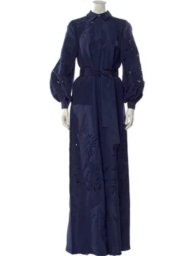 Pre-owned Carolina Herrera Silk Long Dress In Blue