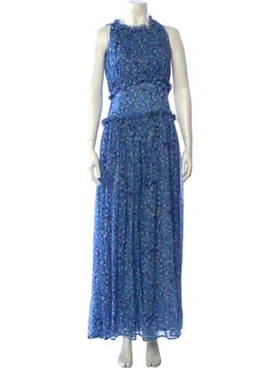 Pre-owned Carolina Herrera Silk Long Dress In Blue