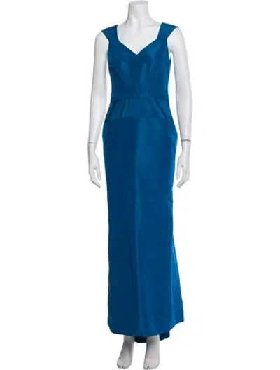 Pre-owned Carolina Herrera Silk Long Dress In Blue