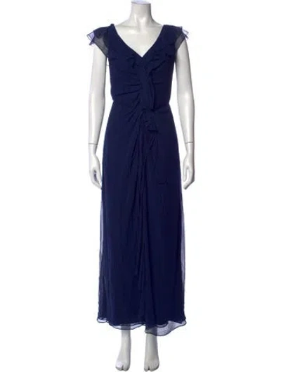Pre-owned Carolina Herrera Silk Long Dress In Blue