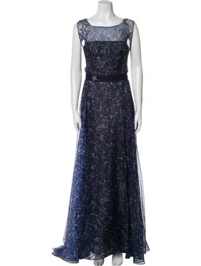 Pre-owned Carolina Herrera Silk Long Dress In Blue