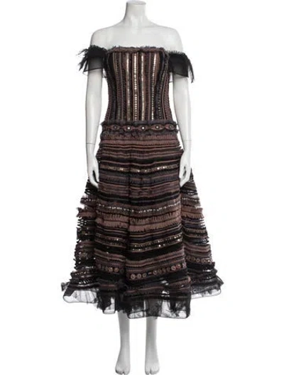 Pre-owned Carolina Herrera Silk Long Dress In Brown