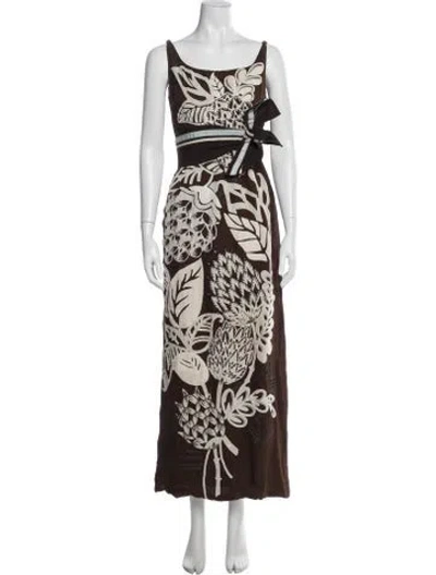 Pre-owned Carolina Herrera Silk Long Dress In Brown