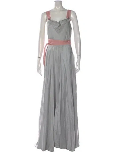 Pre-owned Carolina Herrera Silk Long Dress In Gray