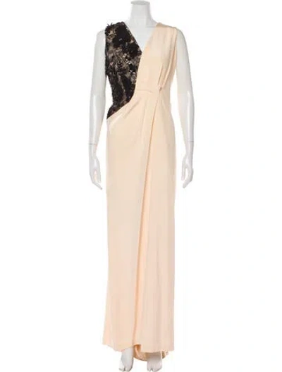 Pre-owned Carolina Herrera Silk Long Dress In Neutral