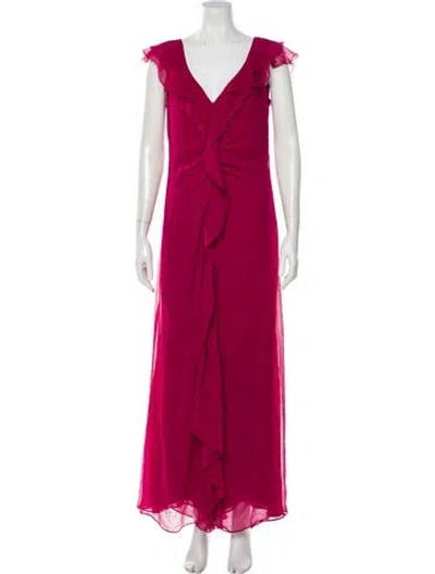 Pre-owned Carolina Herrera Silk Long Dress In Red