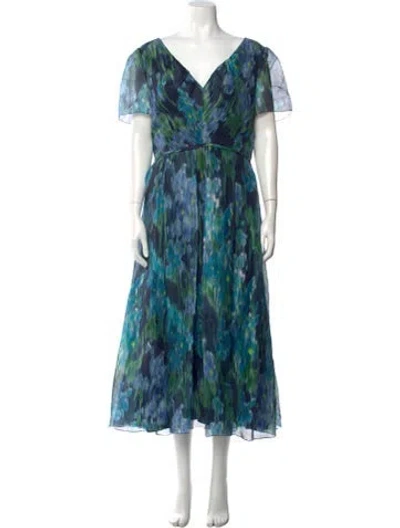 Pre-owned Carolina Herrera Silk Long Dress W/ Tags In Blue