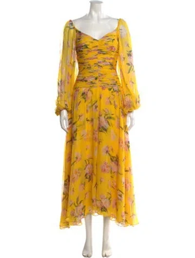 Pre-owned Carolina Herrera Silk Long Dress W/ Tags In Yellow