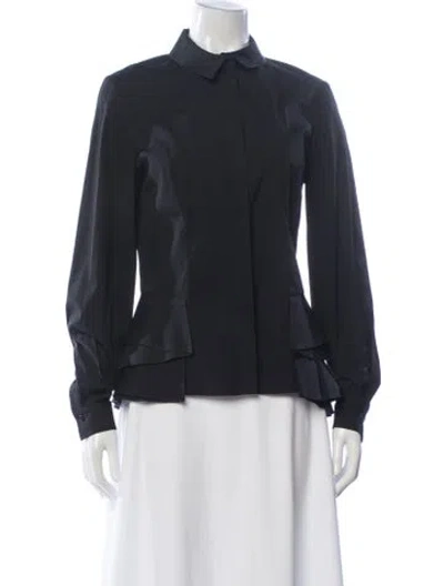 Pre-owned Carolina Herrera Silk Long Sleeve Blouse In Black