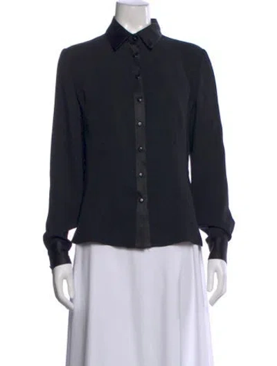 Pre-owned Carolina Herrera Silk Long Sleeve Blouse In Black