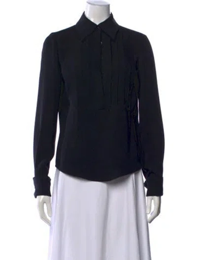 Pre-owned Carolina Herrera Silk Long Sleeve Blouse In Black