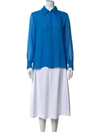 Pre-owned Carolina Herrera Silk Long Sleeve Blouse In Blue
