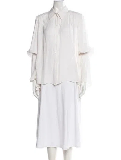 Pre-owned Carolina Herrera Silk Long Sleeve Blouse In Neutral