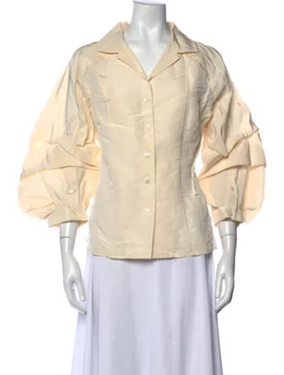 Pre-owned Carolina Herrera Silk Long Sleeve Blouse In Neutrals