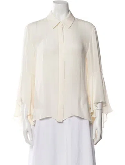 Pre-owned Carolina Herrera Silk Long Sleeve Blouse In White