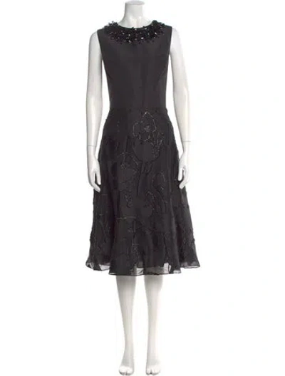 Pre-owned Carolina Herrera Silk Midi Length Dress In Black