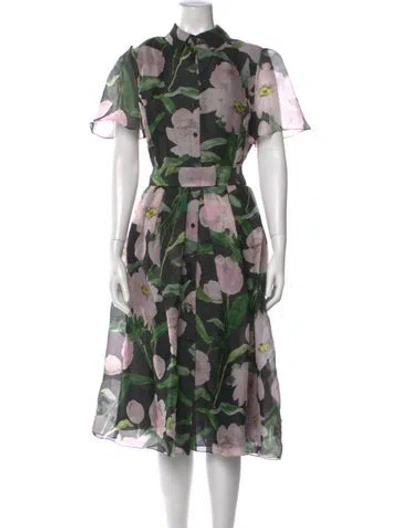 Pre-owned Carolina Herrera Silk Midi Length Dress In Black