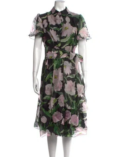 Pre-owned Carolina Herrera Silk Midi Length Dress In Black
